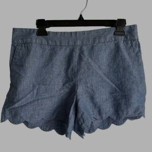 LOFT High Waist Blue Scalloped Hem Shorts